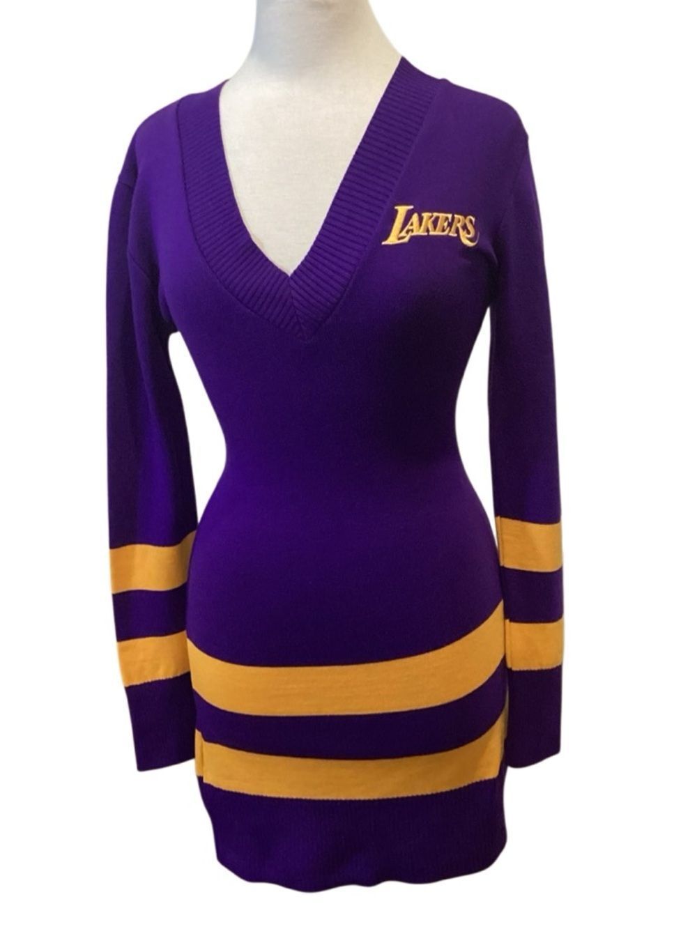 Simply Sporty Los Angeles Lakers team logo purple knit sleeve dress Medium